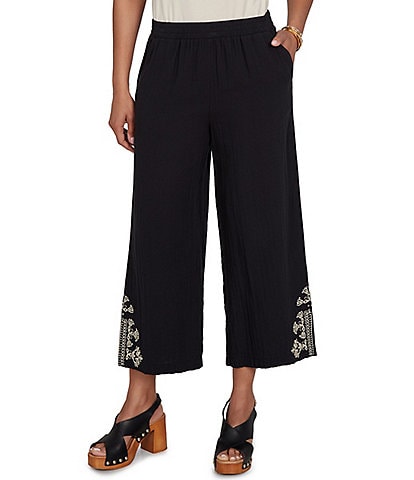 Ruby Rd. Petite Size Double Cotton Gauze Intricate Embroidered Pull-On Ankle Pants