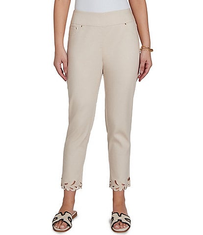 Ruby Rd. Petite Size Embroidered Cut Out Trim Straight Leg Ankle Pants