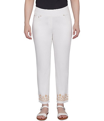 Ruby Rd. Petite Size Embroidered Hem Pull-On Ankle Pants