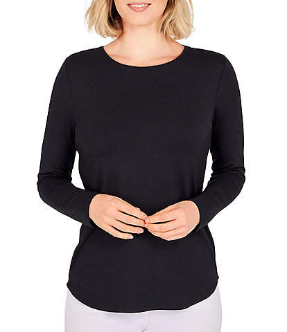 Ruby Rd. Petite Size Knit Jersey Round Neck Long Sleeve Top