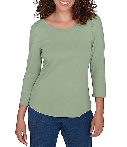 Ruby Rd. Petite Size Knit Scoop Neck 3/4 Sleeve Tee Top