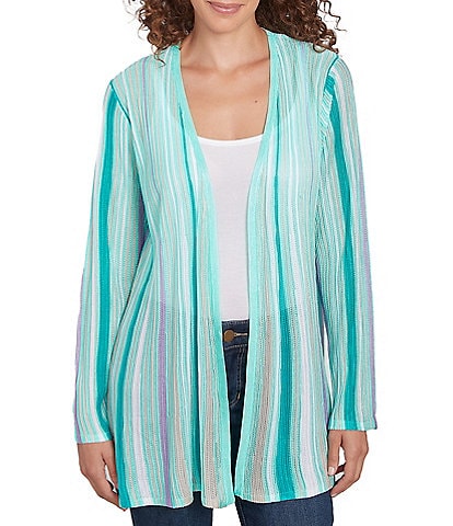 Ruby Rd. Petite Size Multicolor Stripe Long Sleeve Open-Front Cardigan
