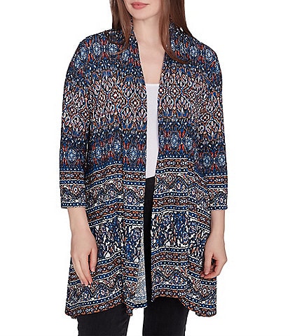 Ruby Rd. Petite Size Nouveau Multi Print 3/4 Sleeve Open-Front Cardigan