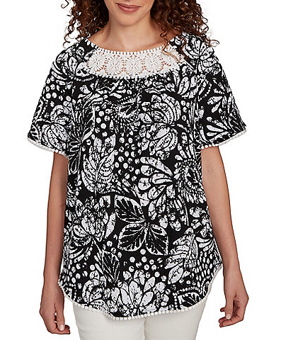 Ruby Rd. Petite Size Paisley Lace Scoop Neck Short Sleeve Top