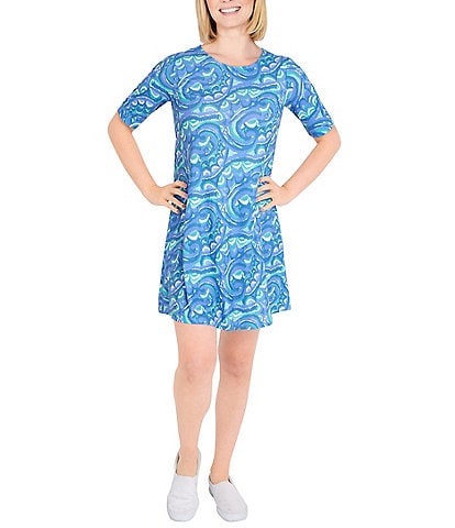 Ruby Rd. Petite Size Paisley Print Ladder Cut-Out Short Sleeve Shift Dress