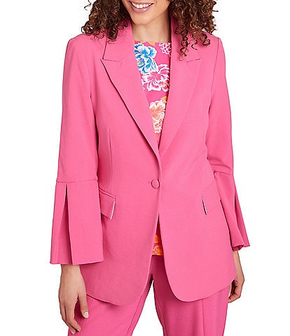 Ruby Rd. Petite Size Peak Lapel Inverted Pleat Sleeve One-Button Front Blazer