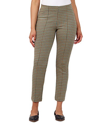 Ruby Rd. Petite Size Ponte Houndstooth Print Slim Fit Tapered Leg Pull-On Ankle Pants