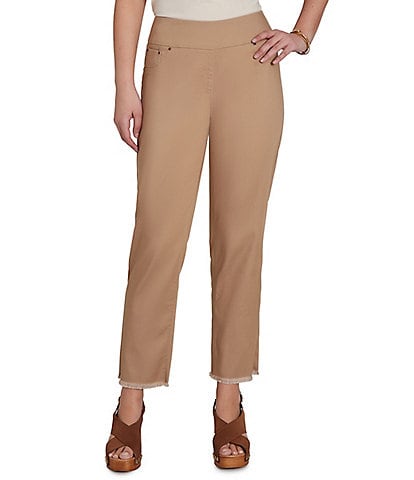 Ruby Rd. Petite Size Relaxed Fringe Hem Pull-On Ankle Denim Pants