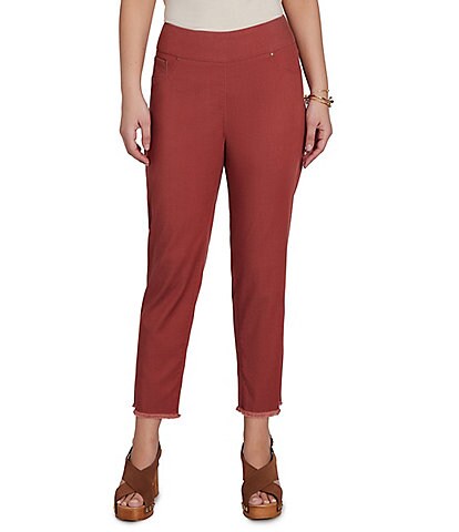 Ruby Rd. Petite Size Relaxed Fringe Hem Pull-On Ankle Denim Pants