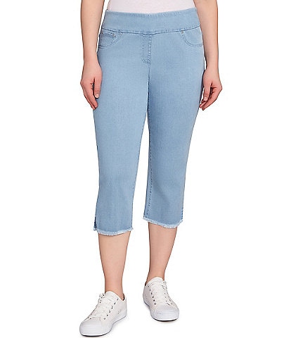 Ruby Rd. Petite Size Relaxed Fringe Hem Pull-On Denim Pants