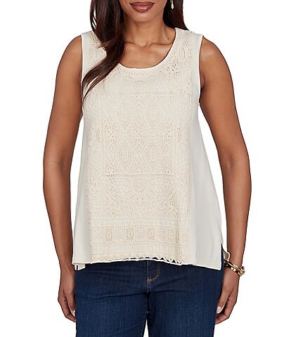 Ruby Rd. Petite Size Scoop Neck Sleeveless Crochet Lace Coordinating Knit Tank