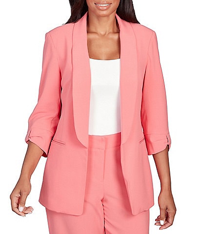 Ruby Rd. Petite Size Shawl Lapel Collar 3/4 Roll-Tab Sleeve Open-Front Jacket