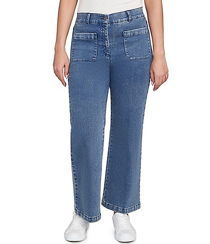 Ruby Rd. Petite Size Soft Terry Wide Leg Relaxed Ankle Denim Jeans