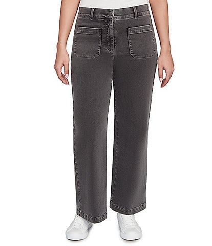 Ruby Rd. Petite Size Soft Terry Wide Leg Relaxed Ankle Denim Jeans