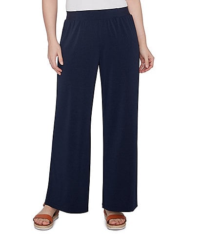 Ruby Rd. Petite Size Solid Crepe Wide Leg Pull-On Pants