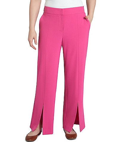 Ruby Rd. Petite Size Stretch Woven Elastic Back Waist Slit Front Hem Pocketed Pants
