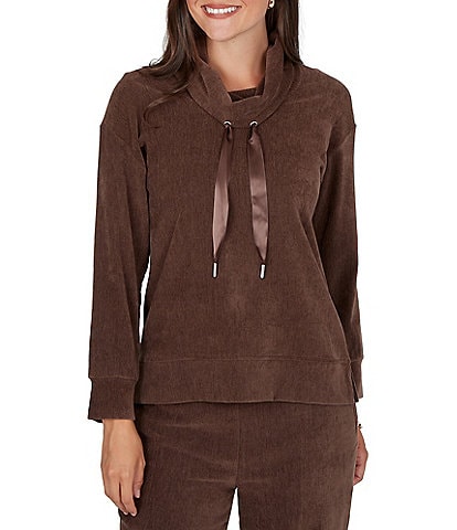 Ruby Rd. Petite Size Velveteen Cowl Neck Long Sleeve Coordinating Pullover