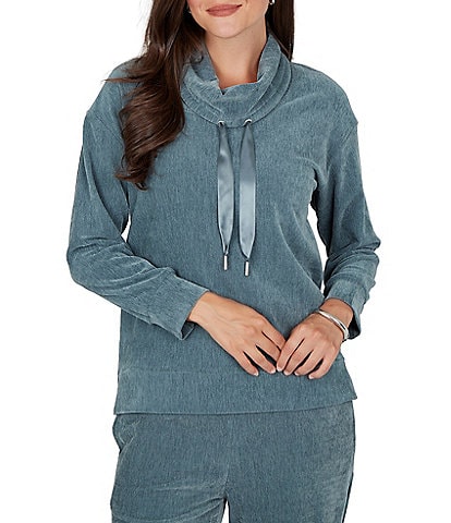 Ruby Rd. Petite Size Velveteen Cowl Neck Long Sleeve Coordinating Pullover