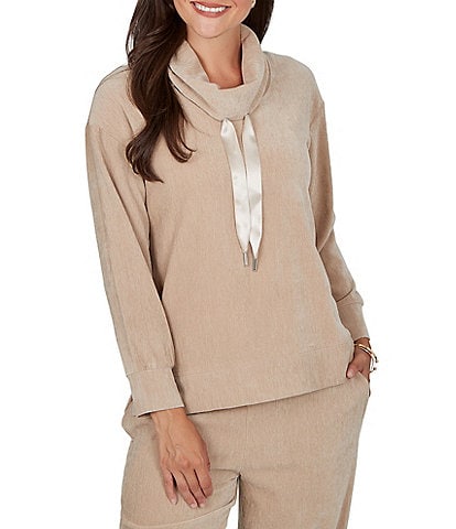 Ruby Rd. Petite Size Velveteen Cowl Neck Long Sleeve Coordinating Pullover
