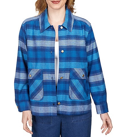 Ruby Rd. Petite Size Yarn Dyed Stripe Print Flannel Snap Front Jacket