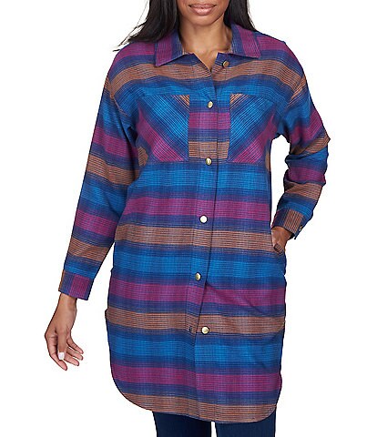 Ruby Rd. Petite Size Yarn Dyed Stripe Print Long Sleeve Snap Front Flannel Jacket