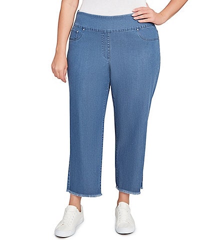 Ruby Rd. Plus Size  Tencel™ Lyocell Frayed Hem Pull-On Ankle Pants