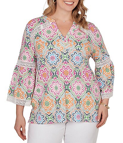 Ruby Rd. Plus Size Allover Medallion Lace Inset Knit Top
