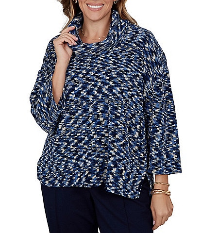 Ruby Rd. Plus Size Chenille Knit Space Dye Draped 3/4 Sleeve Sweater