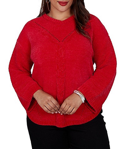 Ruby Rd. Plus Size Chenille Shimmer Knit V-Neck Long Sleeve Sweater