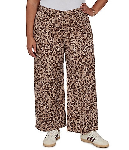 Ruby Rd. Plus Size Coordinating Stretch Denim Cheetah Print Wide Leg Pants