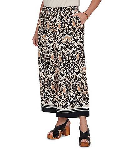 Ruby Rd. Plus Size Coordinating Textured Woven Modern Damask Pull-On Crop Pants