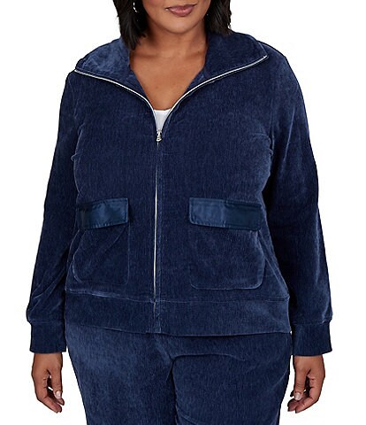 Ruby Rd. Plus Size Coordinating Velveteen Portrait Collar Long Sleeve Zip Front Jacket