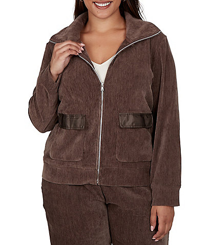 Ruby Rd. Plus Size Coordinating Velveteen Portrait Collar Long Sleeve Zip Front Jacket