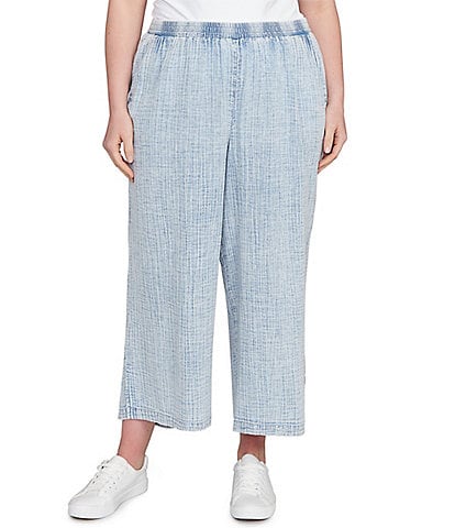 Ruby Rd. Plus Size Cotton Gauze Wide Leg Pull-On Pants