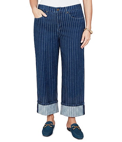 Ruby Rd. Plus Size Denim Pinstripe Wide Cuff Ankle Jeans