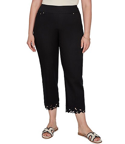 Ruby Rd. Plus Size Embroidered Cut Out Trim Straight Leg Ankle Pants
