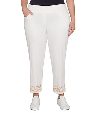 Ruby Rd. Plus Size Embroidered Hem Pull-On Ankle Pants