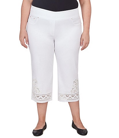 Ruby Rd. Plus Size Embroidered Hem Pull-On Capri Pants