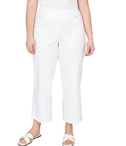 Ruby Rd. Plus Size Embroidered Straight Leg Pull-On Ankle Jeans