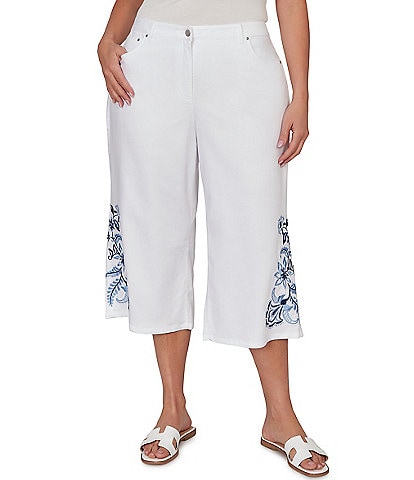 Ruby Rd. Plus Size Embroidered Wide-Leg Capri Denim Pant