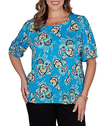 Ruby Rd. Plus Size Floral Scoop Neck Short Sleeve Top