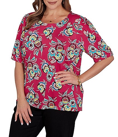 Ruby Rd. Plus Size Floral Scoop Neck Short Sleeve Top
