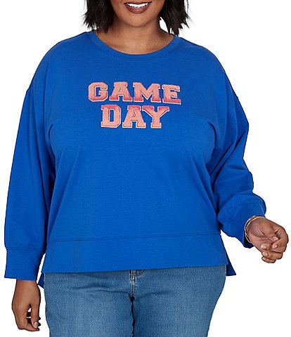 Ruby Rd. Plus Size French Terry Game Day Scoop Neck Long Sleeve Top