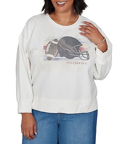 Ruby Rd. Plus Size French Terry Touchdown Scoop Neck Long Sleeve Pullover