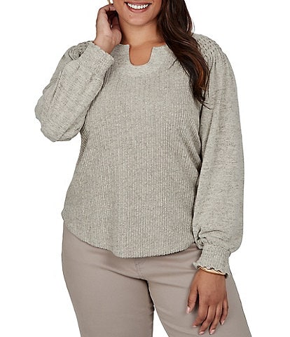 Ruby Rd. Plus Size Hatchi Knit Horseshoe Neck Long Sleeve Top