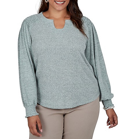Ruby Rd. Plus Size Hatchi Knit Horseshoe Neck Long Sleeve Top