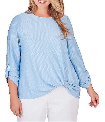 CLEO Petite Long Sleeve Pointelle Pullover Sweater