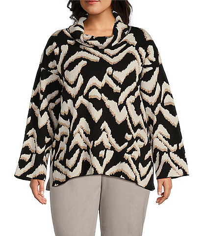 Ruby Rd. Plus Size Ikat Cozy Jacquard Knit Cowl Neck Long Sleeve Pullover