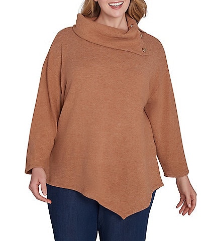 Ruby Rd. Plus Size Knit Cowl Neck Long Sleeve Asymmetrical Hem Cozy Top