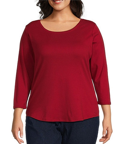 Ruby Rd. Plus Size Knit Scoop Neck 3/4 Sleeve Top